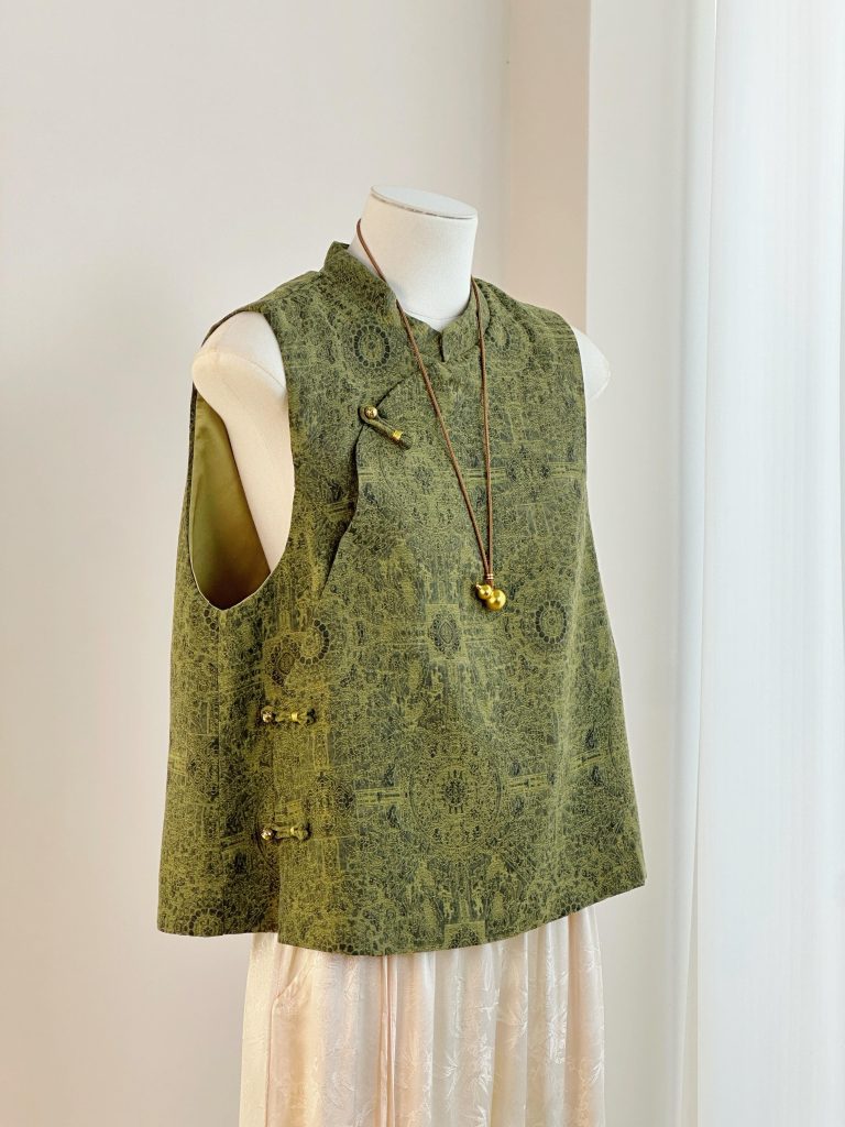 Áo Gile Lụa Gấm Cao Cấp Xing Store – Thiết Kế Cổ Tàu Cách Tân, Họa Tiết Mandala Sang Trọng