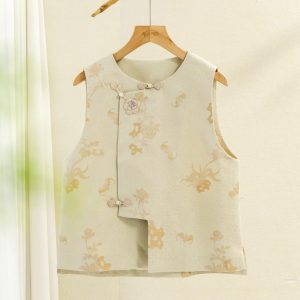 Áo Gile (马甲) Cao Cấp Xing Store – Gấm Tơ Tằm Họa Tiết Bách Hoa, Thiết Kế Vạt Sóng Cách Điệu