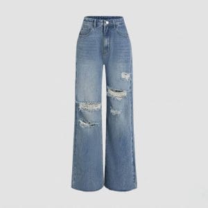 Quần dài nữ ống rộng jeans - Rách gối cá tính