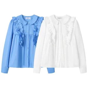 Áo Sơ Mi Nữ Phối Bèo Cổ Sen Tiểu Thư Dáng Babydoll Cao Cấp