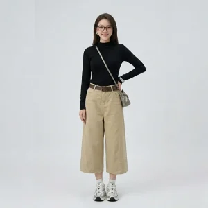 XING STORE quần kaki nữ lửng Ống rộng dáng suông nhã nhặn thanh lịch