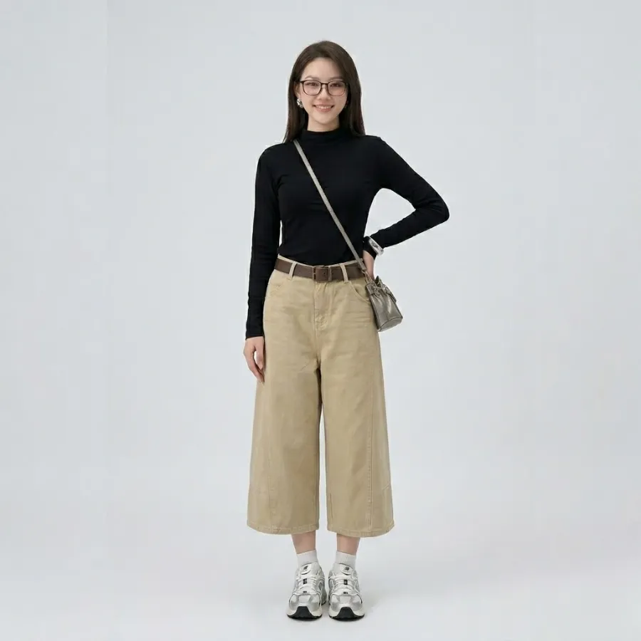 quần kaki nữ lửng Ống rộng dáng suông nhã nhặn thanh lịch quần kaki nữ lửng Ống rộng dáng suông nhã nhặn thanh lịch
