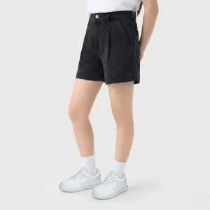 XING STORE quần sooc jeans nữ dáng a màu Đen thiết kế ly trước tôn dáng