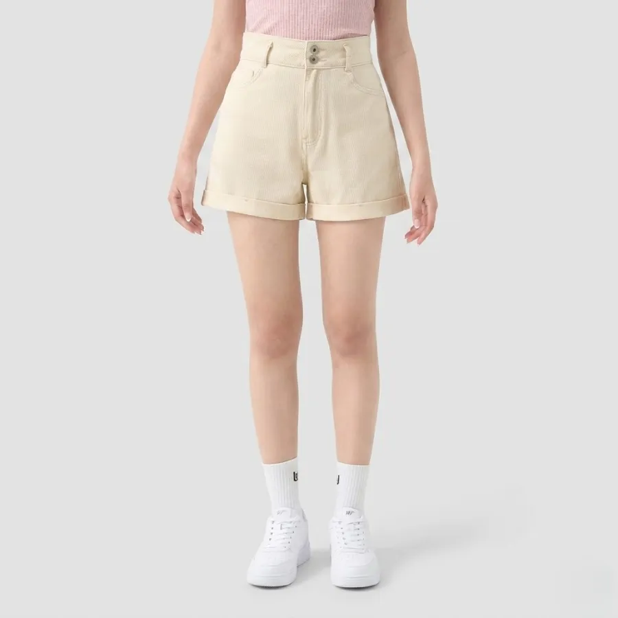 quần short kaki nữ trơn màu thiết kế gập lai thanh lịch, gọn gàng quần short kaki nữ trơn màu thiết kế gập lai thanh lịch, gọn gàng