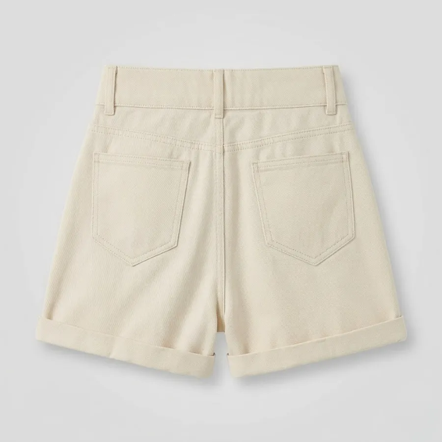 quần short kaki nữ trơn màu thiết kế gập lai thanh lịch, gọn gàng quần short kaki nữ trơn màu thiết kế gập lai thanh lịch, gọn gàng
