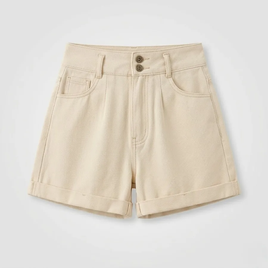 quần short kaki nữ trơn màu thiết kế gập lai thanh lịch, gọn gàng quần short kaki nữ trơn màu thiết kế gập lai thanh lịch, gọn gàng