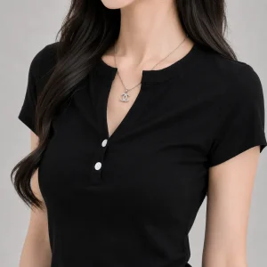 Áo ôm body đính nút nữ