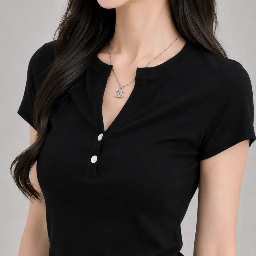 Áo thun ôm body đính nút nữ