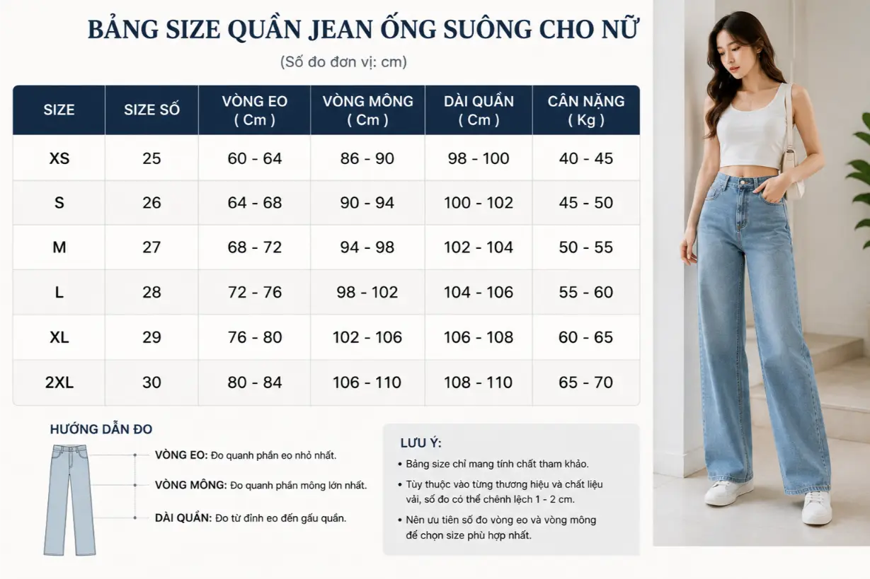 Bảng size quần jean