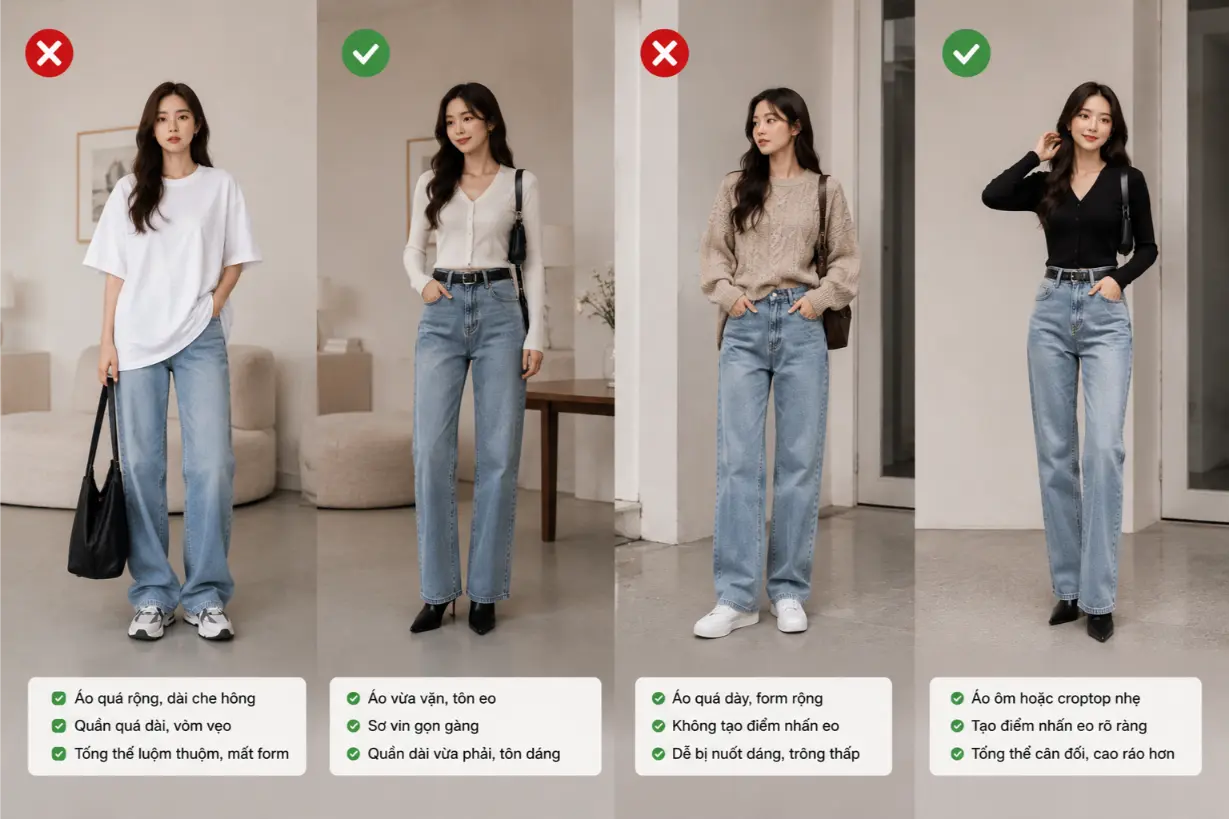 Phối đồ với quần jean ống suông