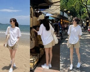 ao-thun-form-rong-quan-short-kaki-va-sneaker-trang