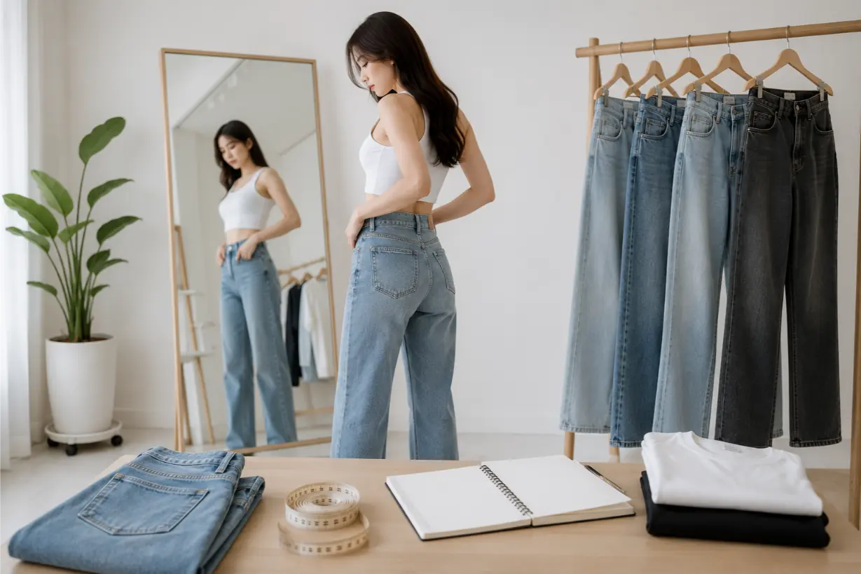 chọn size quần jean ống suông