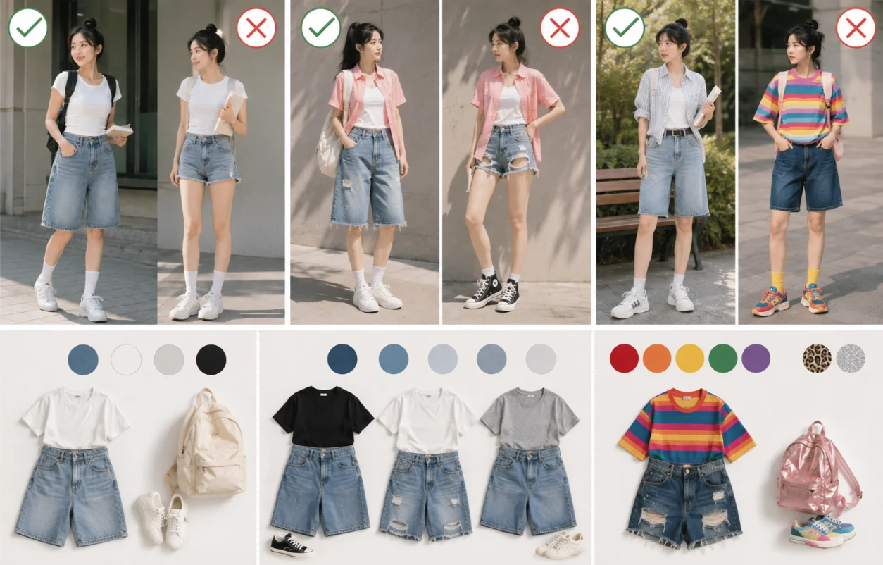 Cách phối quần ngố jean nữ đi học phù hợp và tránh phản cảm